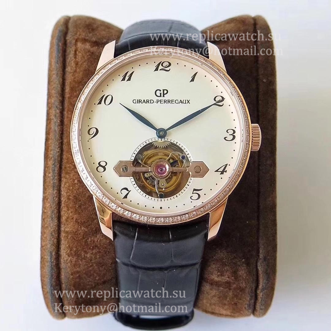 NEW Replica Girard Perregaux 1966 Tourbillon Sous Pont D'Or 99535-52-131-BKBA Noob Factory Rose Gold & D1am0nd White Dial Tourbillon