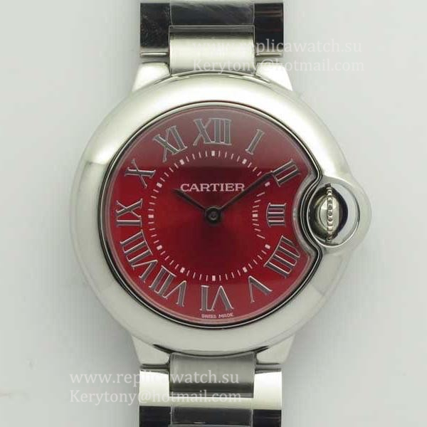 Replica Ca*t1er Ballon Bleu Ladies 33mm  WSBB0022 V6F SS Red Dial Ronda Quartz