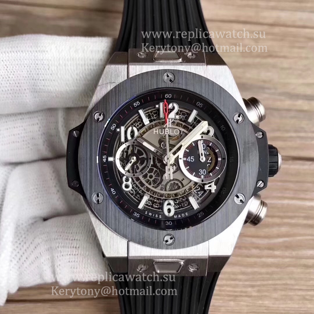 Replica Hublot Big Bang Unico Titanium Ceramic 411.NM.1170.RX Noob Factory Titanium Skeleton Dial HUB1220
