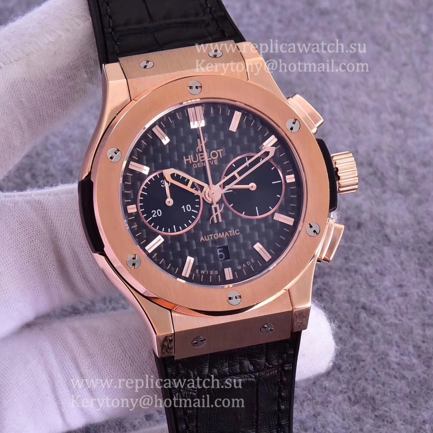 Fake Hublot Classic Fusion Chrono King Gold 521.OX.1181.LR HBB V6F Rose Gold Carbon Fiber Dial 7750