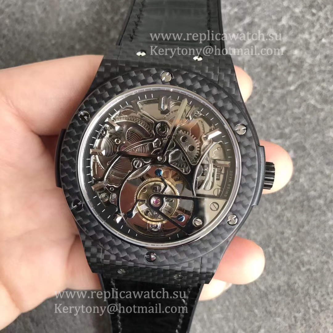 NEW Replica Hublot Classic Fusion Tourbillon H+F Carbon Fiber Black Dial Tourbillon