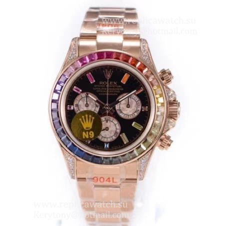High Quality R01ex Daytona 116595 RBOW N9F 18K Rose Gold Wrapped SS 904L Black Dial 7750