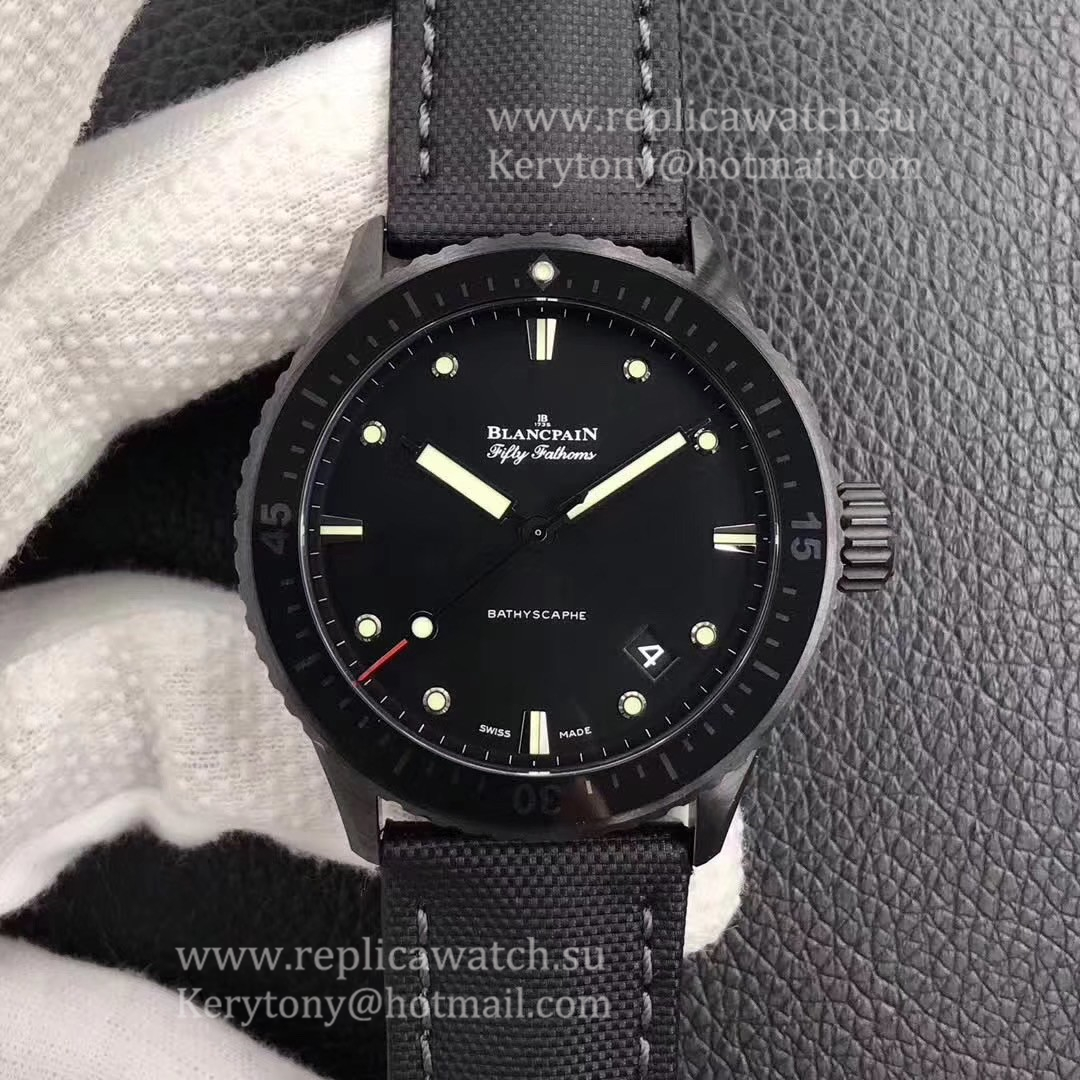 Replica Blancpain Fifty Fathoms Bathyscaphe GF Ceramic Black Dial 1315 (Free Strap)