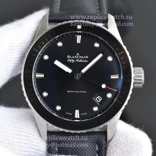 Replica Blancpain Fifty Fathoms Bathyscaphe GF SS Black Dial 1315 (Free Strap)