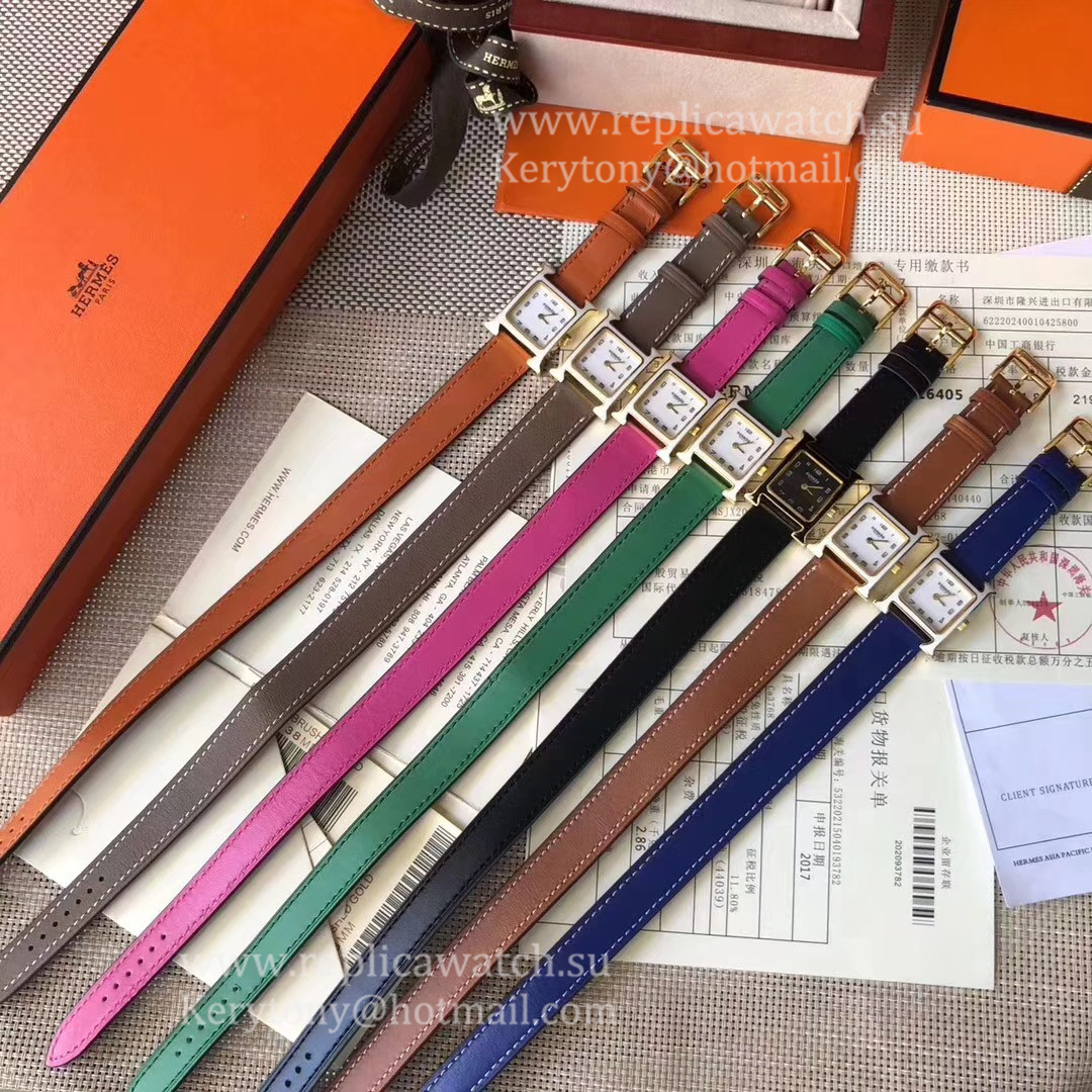 Fake H**me5 Heure H 21mm 2019 Ladies YF Yellow Gold White/Black Dial Quartz (Free Box) Color Camel