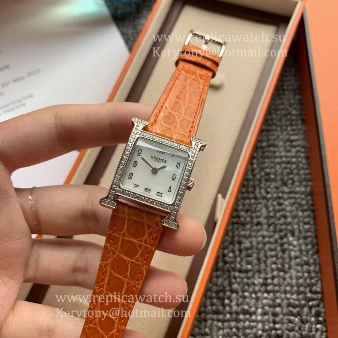 High Quality H**me5 Heure H 21mm Ladies Z6F SS & D1am0nd MOP Dial Quartz (Box included)