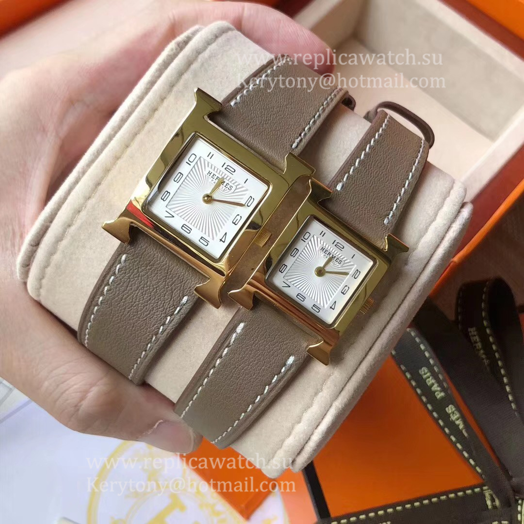 Fake H**me5 Heure H 21mm/26mm 2019 Ladies YF Yellow Gold White Dial Quartz (Free Box) Size 21mm