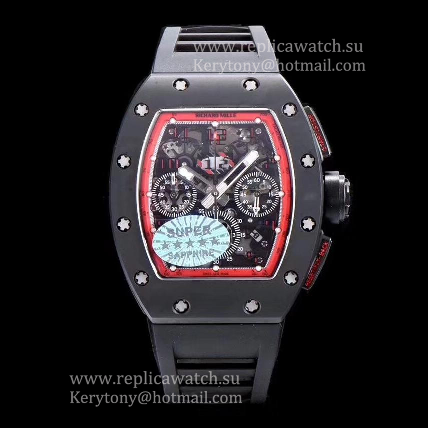 Replica Richard Mille RM011 Felipe Massa Chrono Limited Edition KVF Ceramic Red  Skeleton Dial 7750