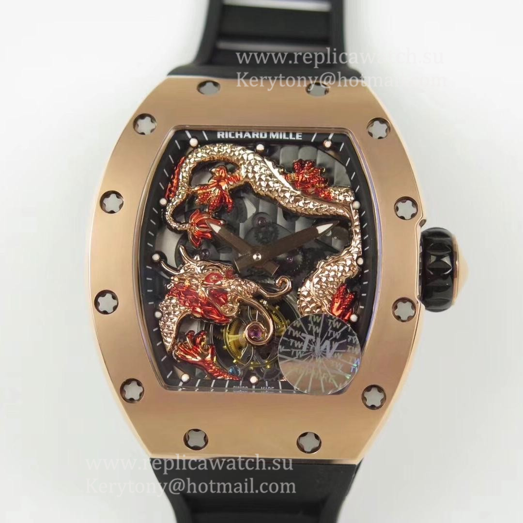 Perfect Replica Richard Mille RM057 Tourbillon Dragon  Jackie Chan TWF Rose Gold Black & Rose Gold Skeleton Dial  Tourbillon