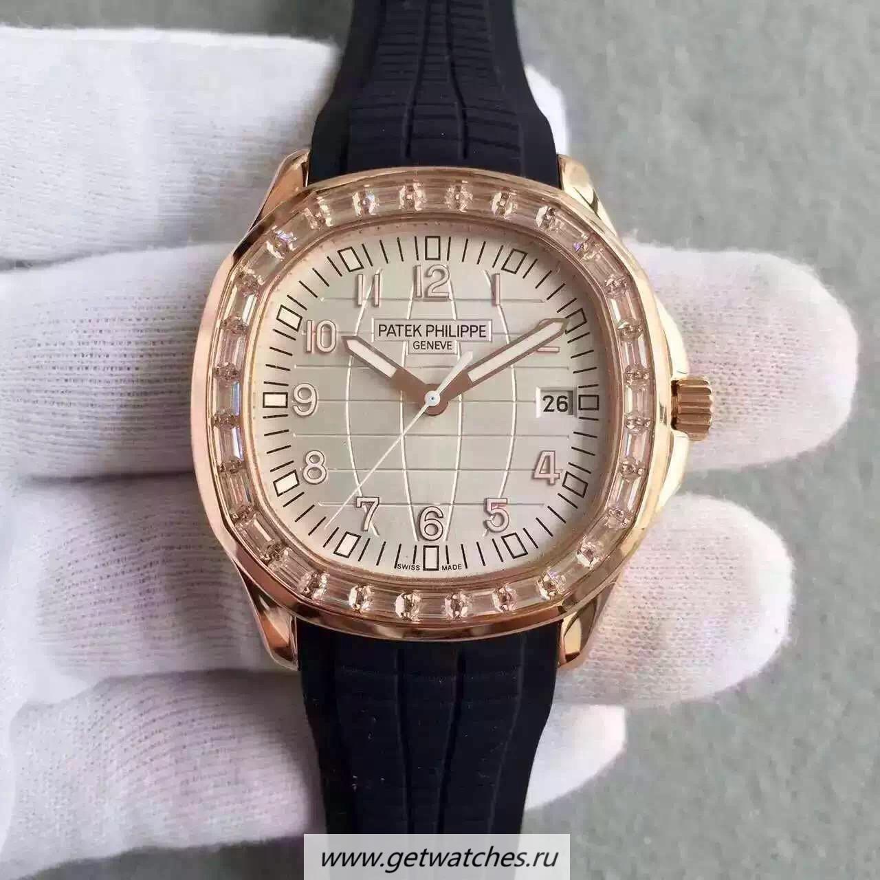 Copy Pat*k Phi1i*pe Aquanaut Ladies 5069R MKF Rose Gold & D1am0nds Gold Dial 324SC