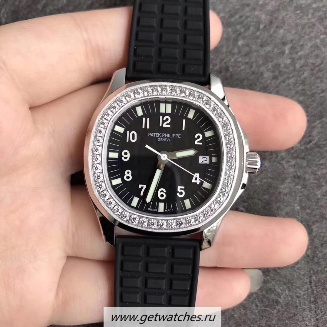 Fake Pat*k Phi1i*pe Aquanaut Luce Ladies 5067A-001 Noob Factory SS & D1am0nds Black Dial E23-250SC
