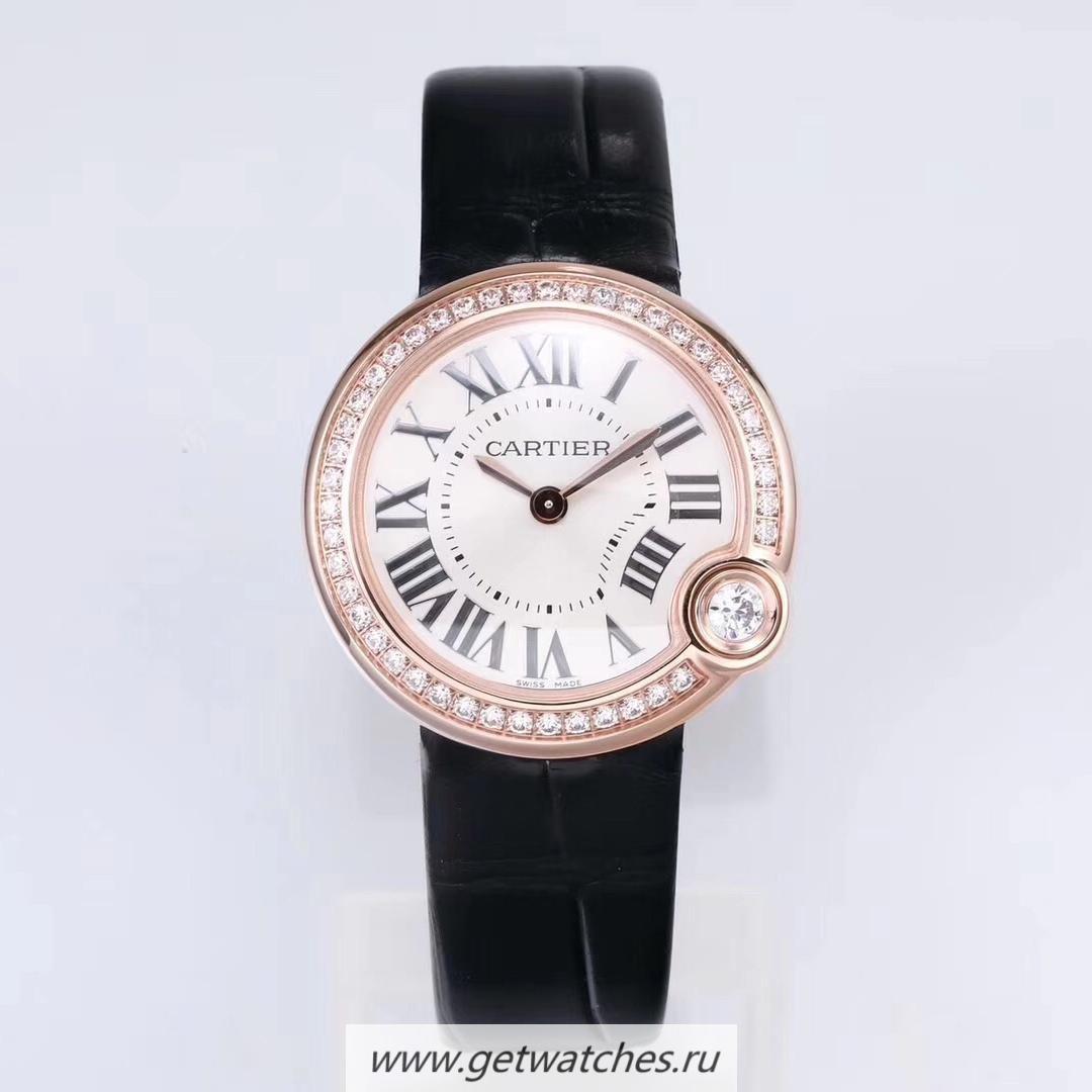 Copy Ca*t1er Ballon Blanc 30mm WJBL0005 PF Rose Gold & D1am0nds Silver Dial Ronda Quartz