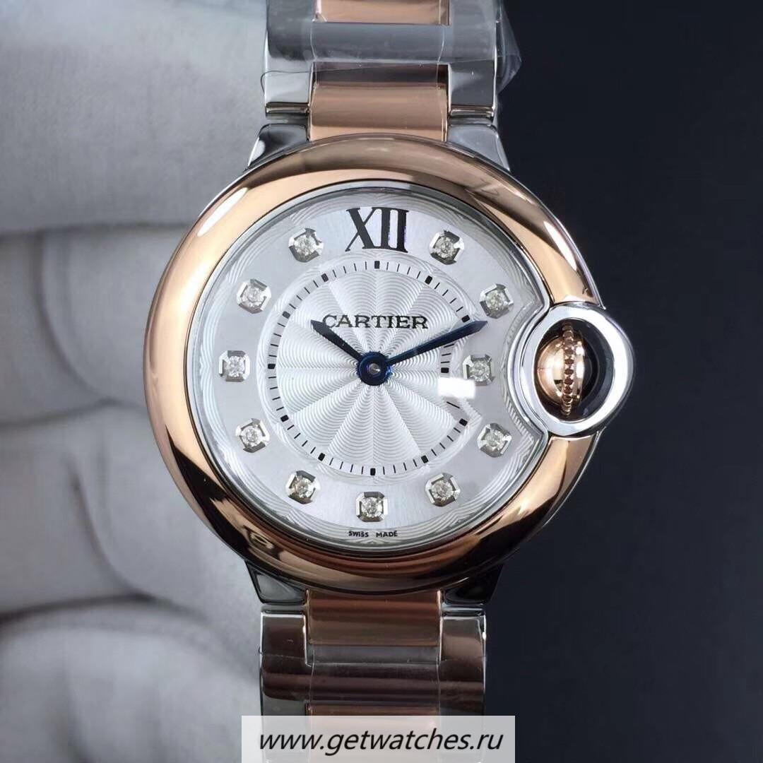 Best Price Ca*t1er Ballon Bleu 28mm W3BB0005 V6F SS & Rose Gold Silver Dial Ronda Quartz