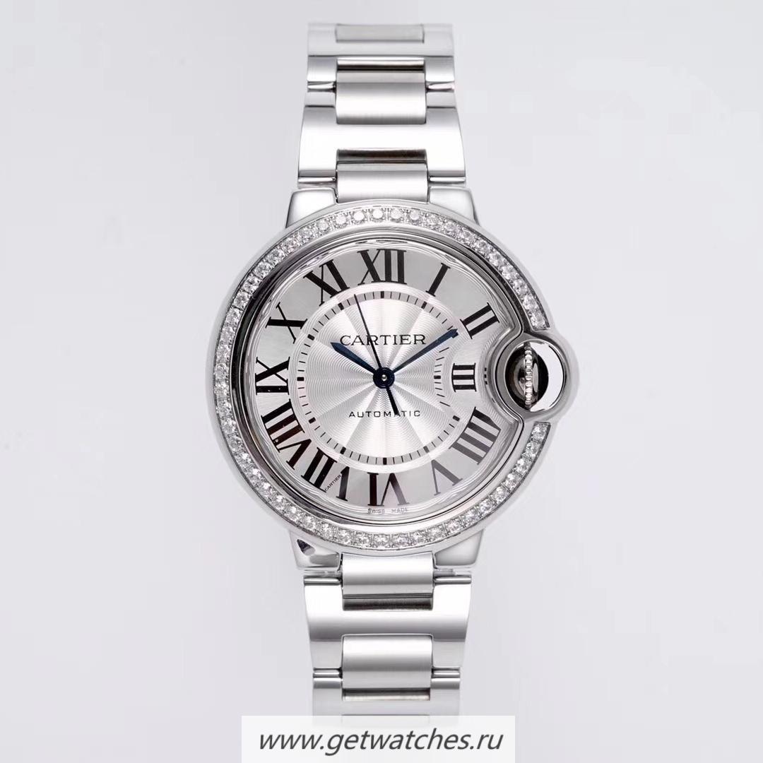 Shop Ca*t1er Ballon Bleu 33mm W4BB0016 AF SS & D1am0nds Silver Dial Seiko NH05A