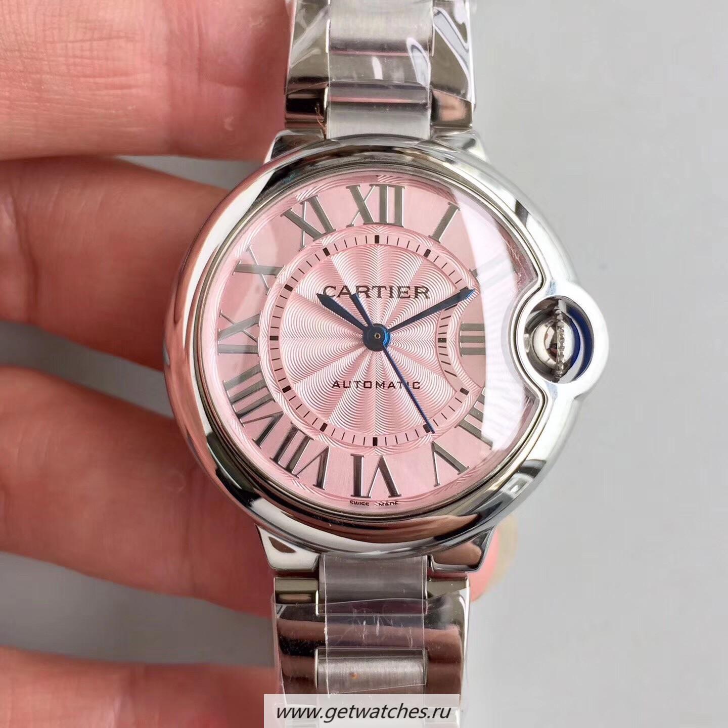 NEW Replica Ca*t1er Ballon Bleu 33mm W6920100 TWF SS Pink Dial Seiko NH05A