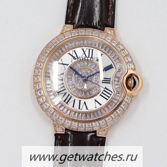 Fake Ca*t1er Ballon Bleu 42mm CF Rose Gold & D1am0nd Silver Dial M9015