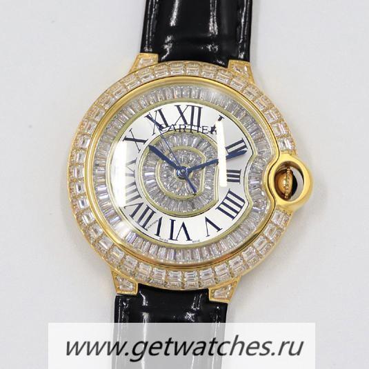 Replica Ca*t1er Ballon Bleu 42mm CF Yellow Gold & D1am0nd Silver Dial M9015