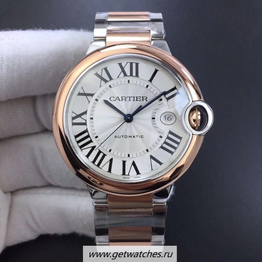 Shop Ca*t1er Ballon Bleu 42mm W2BB0004 V6F SS & Rose Gold Silver Dial 2824