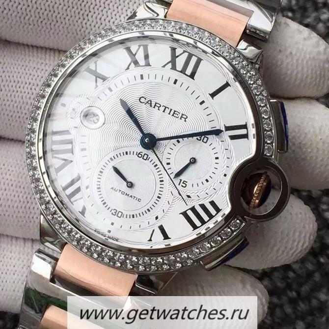 NEW Replica Ca*t1er Ballon Bleu Chrono SS & D1am0nds White Dial 7750