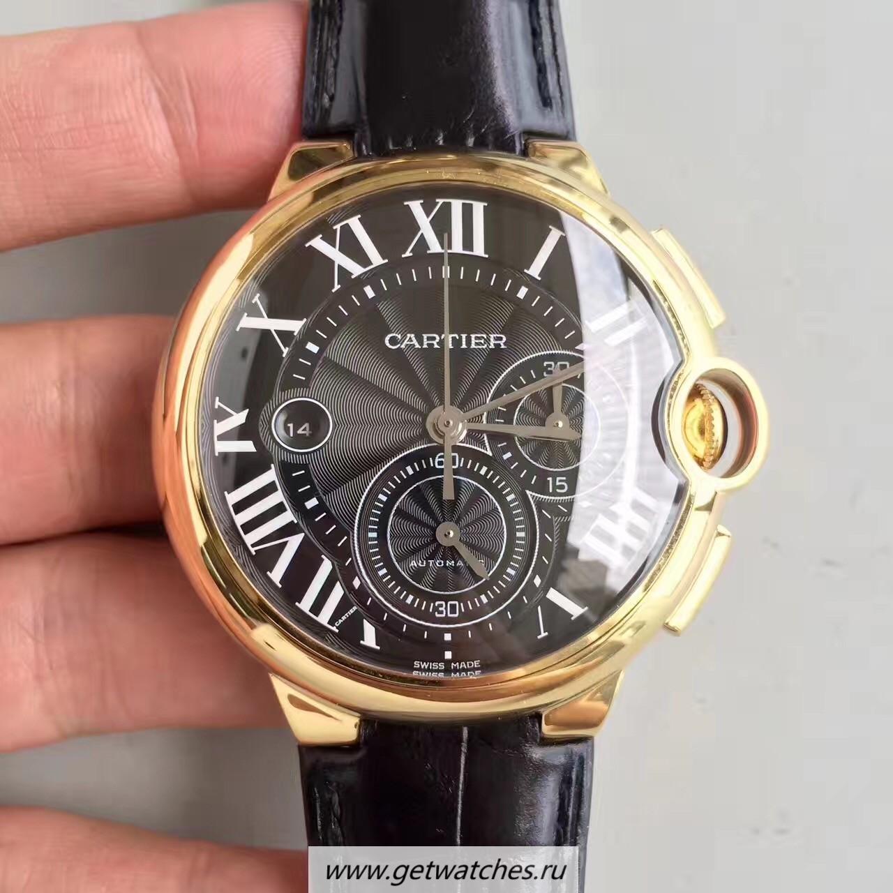 Perfect Replica Ca*t1er Ballon Bleu Chrono W6920007 Noob Factory Yellow Gold Black Dial 8101 MC