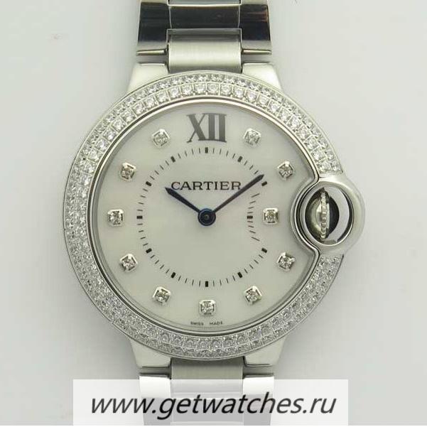 Shop Ca*t1er Ballon Bleu Ladies 33mm V6F SS & D1am0nd Mother Of Pearl Dial Ronda Quartz