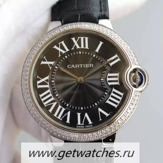 Copy Ca*t1er Ballon Bleu SS & D1am0nds Black Dial 2836