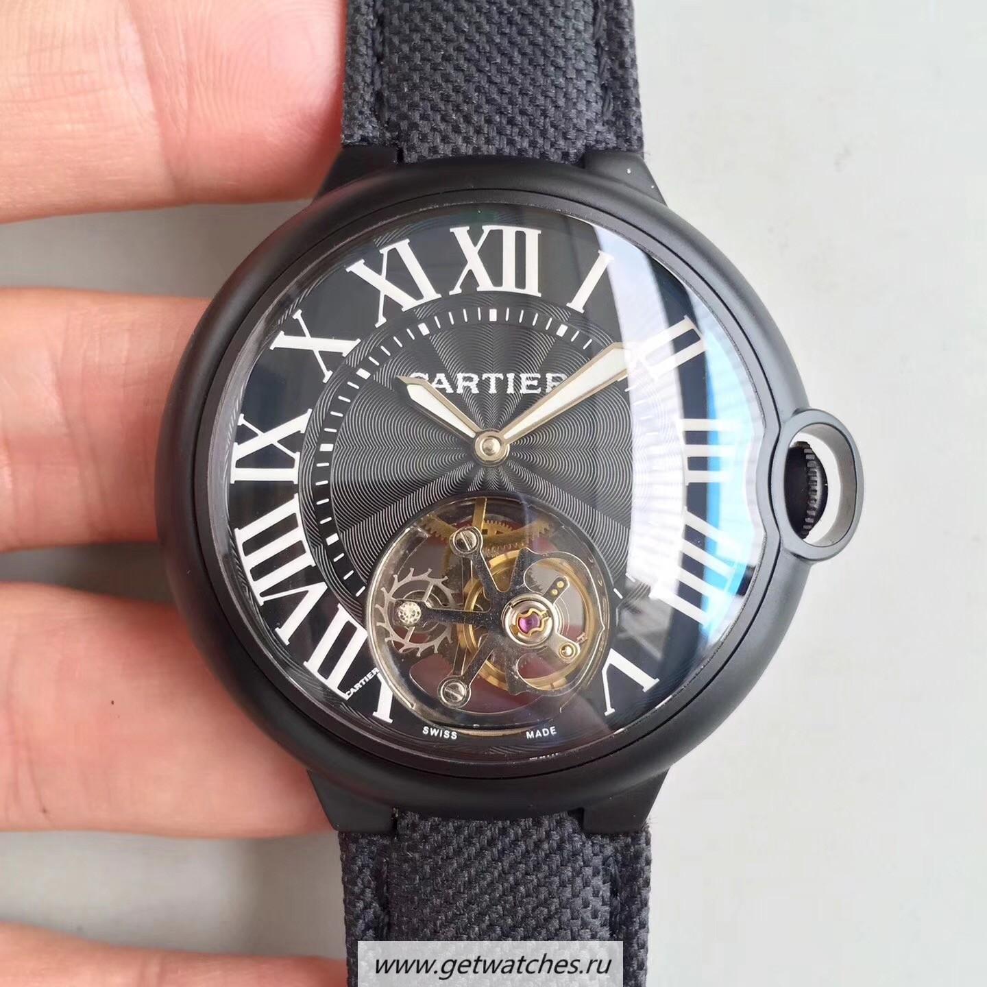 Perfect Replica Ca*t1er Ballon Bleu Tourbillon 2018 42mm Noob Factory PVD Black Dial Tourbillon