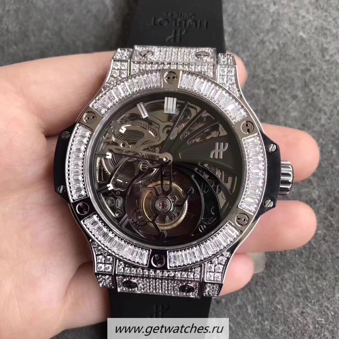 Fake Hublot Big Bang Tourbillon Noob Factory SS & D1am0nd Skeleton Dial Tourbillon