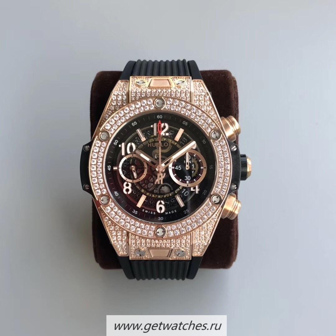 Perfect Replica Hublot Big Bang Unico 45mm OXF Rose Gold & D1am0nd Black Dial HUB1242
