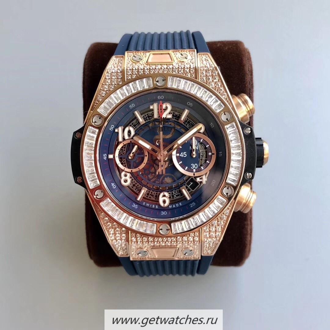 Fake Hublot Big Bang Unico 45mm OXF Rose Gold & D1am0nd Blue Dial HUB1242
