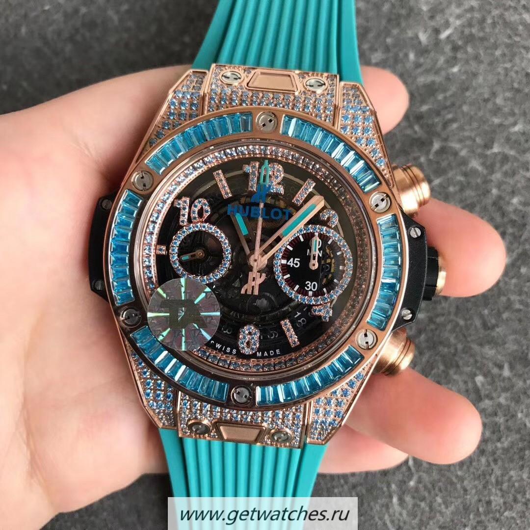 High Quality Hublot Big Bang Unico TAF Rose Gold & Blue D1am0nd Skeleton Dial HUB1242
