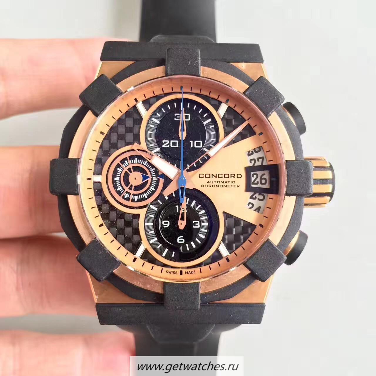NEW Replica Chopard C1 Chrono 0320012 Noob Factory Rose Gold & Black Rubber Rose Gold Dial 7750