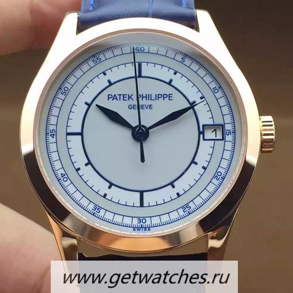 Fake Pat*k Phi1i*pe Calatrava 5296 Rose Gold White & Blue Dial 324SC