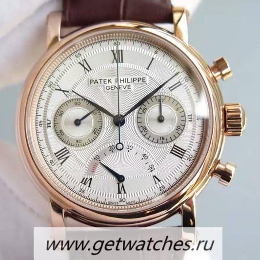 Copy Pat*k Phi1i*pe Calatrava Chrono Power Reserve Rose Gold White Dial Lemania