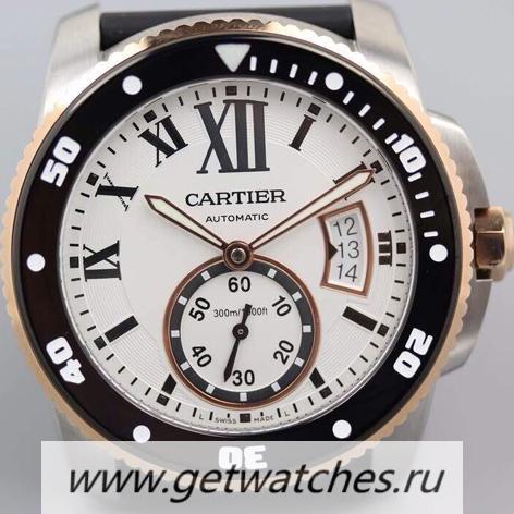 Perfect Replica Ca*t1er Calibre Diver 42mm V6F SS & Rose Gold White Dial M9015