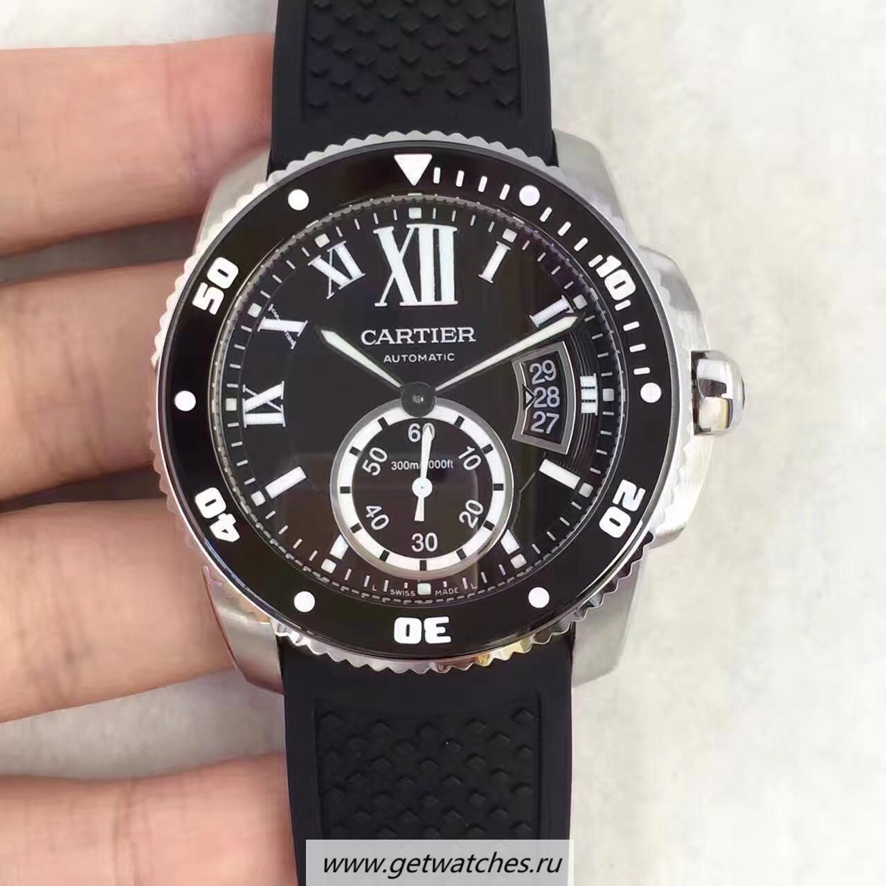 Fake Ca*t1er Calibre Diver W7100056 42mm TF SS Black Dial M9015