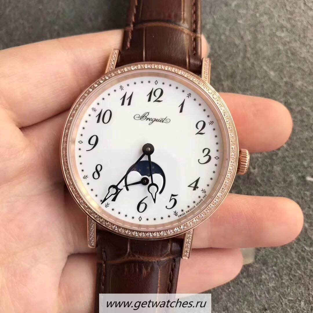 Shop Breguet Classique Moonphase 9088BR/29/964/DD0D Noob Factory Rose Gold & D1am0nds White Dial 770