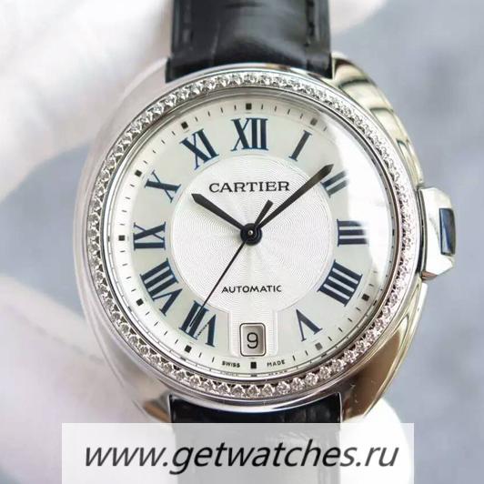 Replica Ca*t1er Cle 40mm SS & D1am0nds White Dial M9015