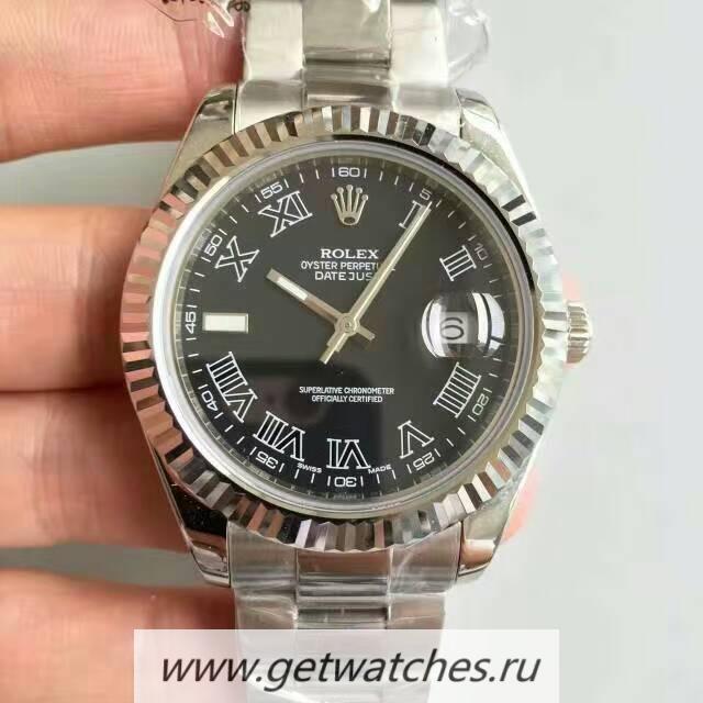 NEW Replica R01ex Datejust II 116334 41mm NF SS Black & Roman Dial 2836