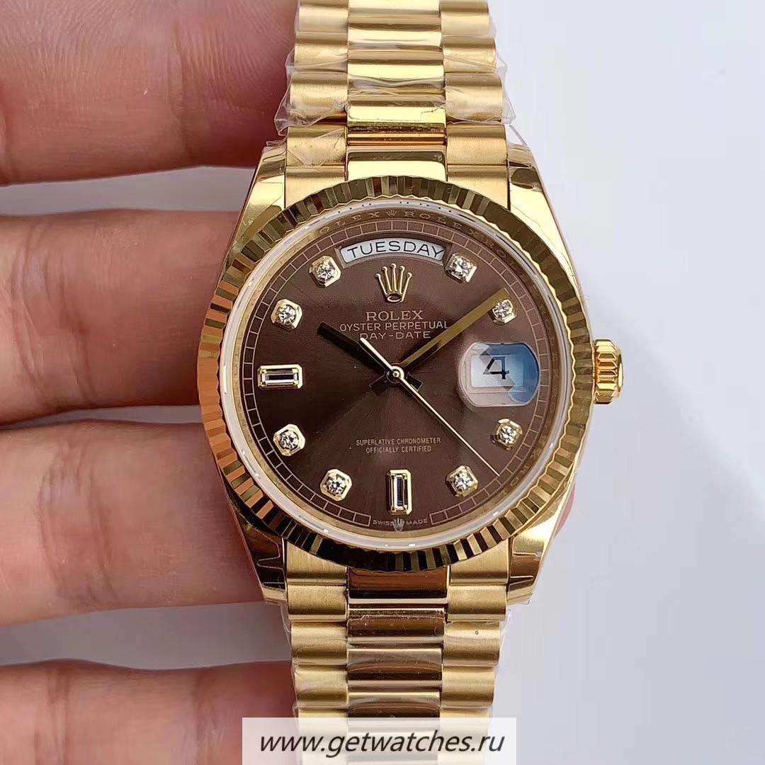 Copy R01ex Day-Date 36 128238 EWF Yellow Gold Chocolate Dial 3255