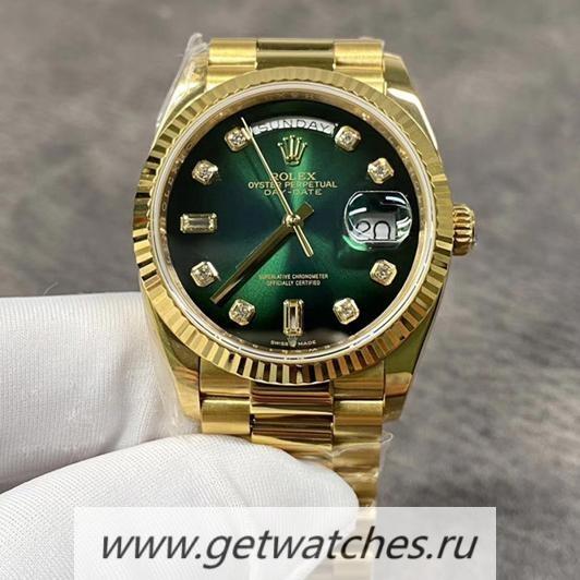 NEW Replica R01ex Day-Date 36 128238 EWF Yellow Gold Green Dial 3235