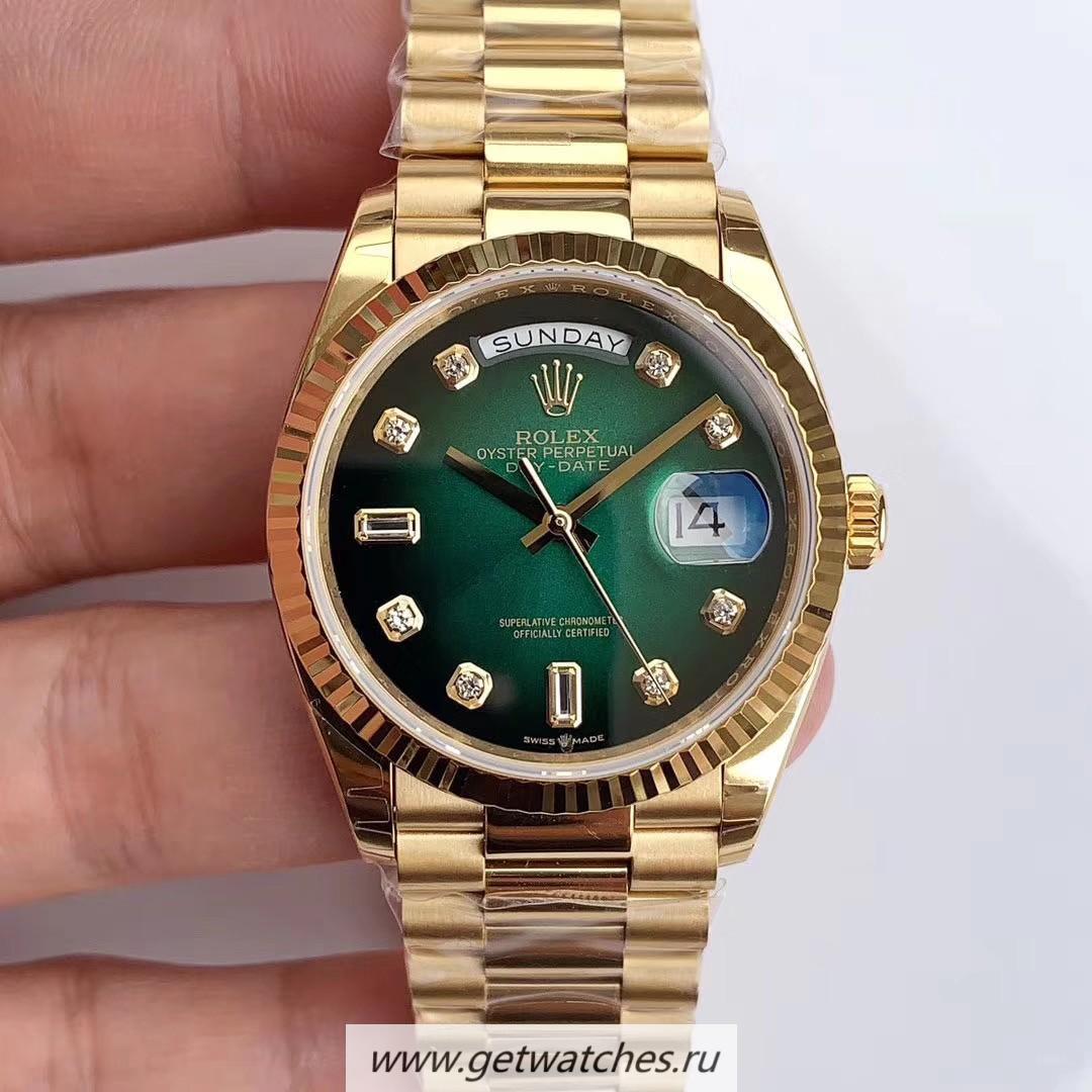 NEW Replica R01ex Day-Date 36 128238 EWF Yellow Gold Green Dial 3255