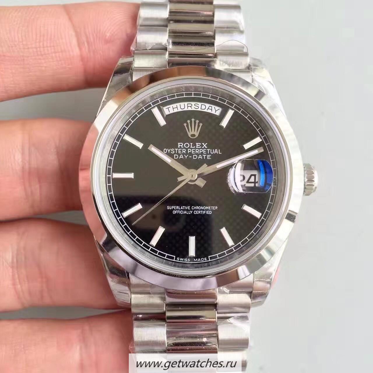 Perfect Replica R01ex Day-Date 40 228206 2018 EWF SS Black Diagonal Dial 3255