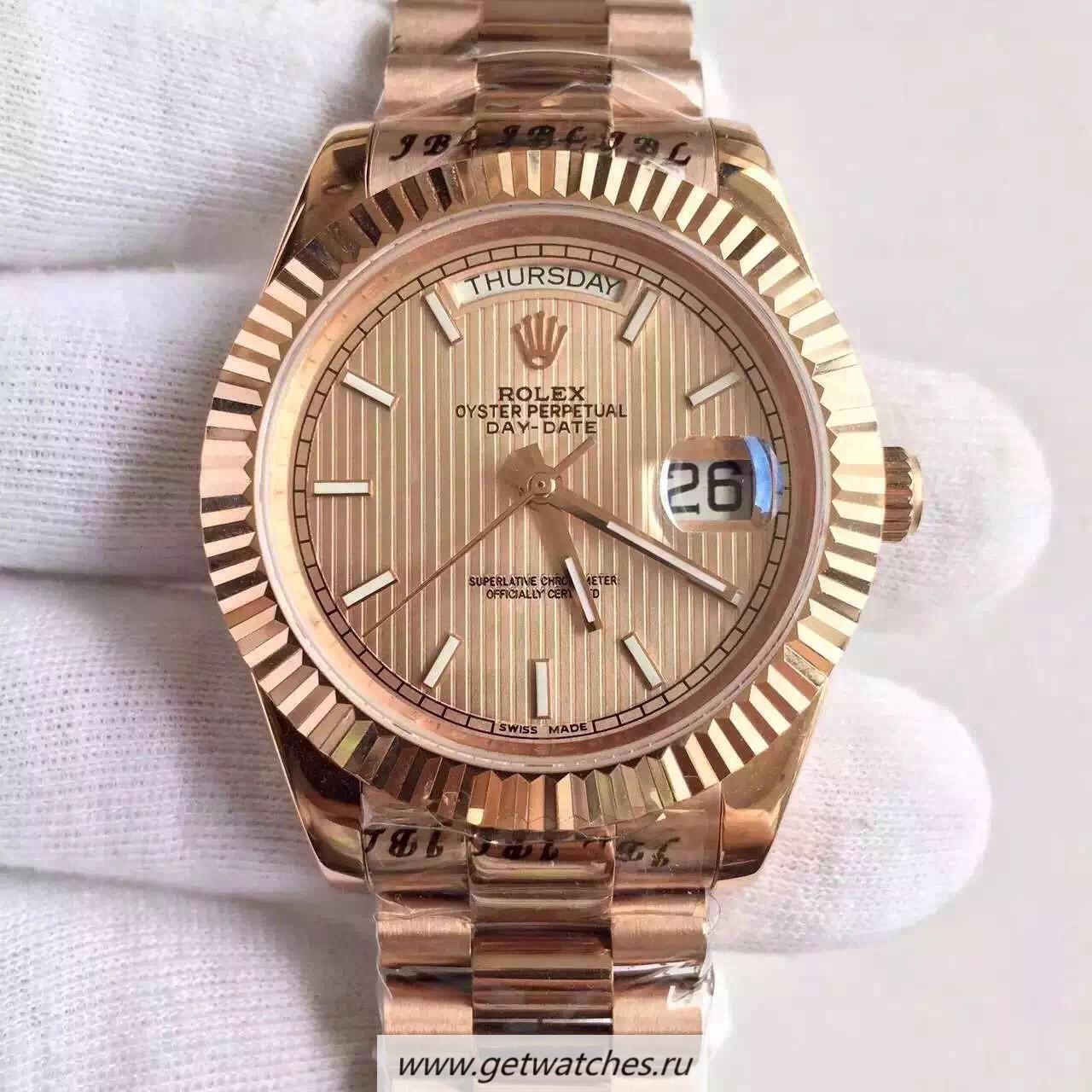 Fake R01ex Day-Date 40 228235 40mm KWF Rose Gold Gold Stripe Dial 3255