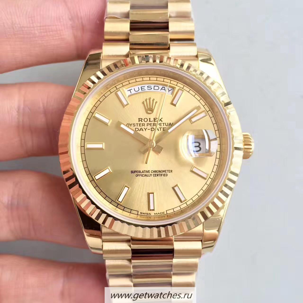 Shop R01ex Day-Date 40 228238 Noob Factory Yellow Gold Champagne Dial 3255