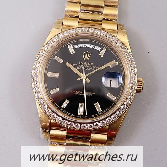 Perfect Replica R01ex Day-Date 40 228348 RBR EWF Yellow Gold Black & D1am0nd Dial 3255