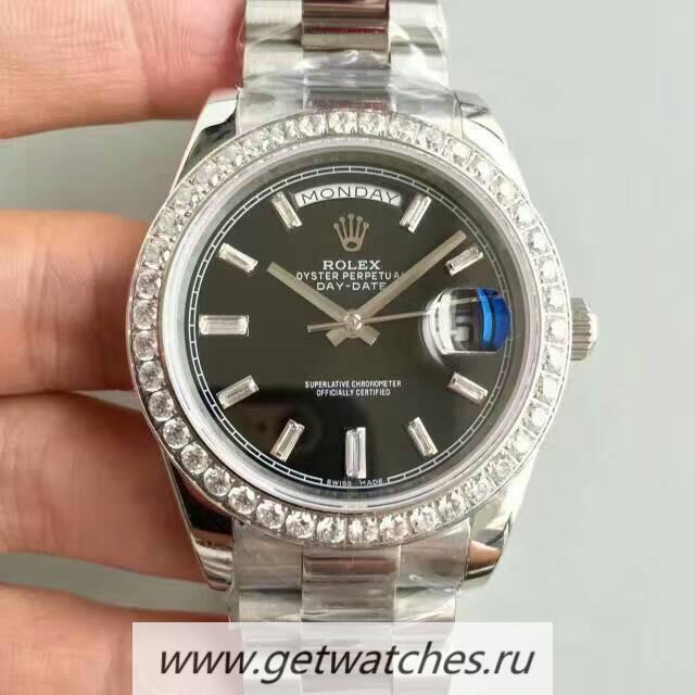 Perfect Replica R01ex Day-Date 40 228349 RBR 40mm KWF SS & D1am0nds Black Dial 3255