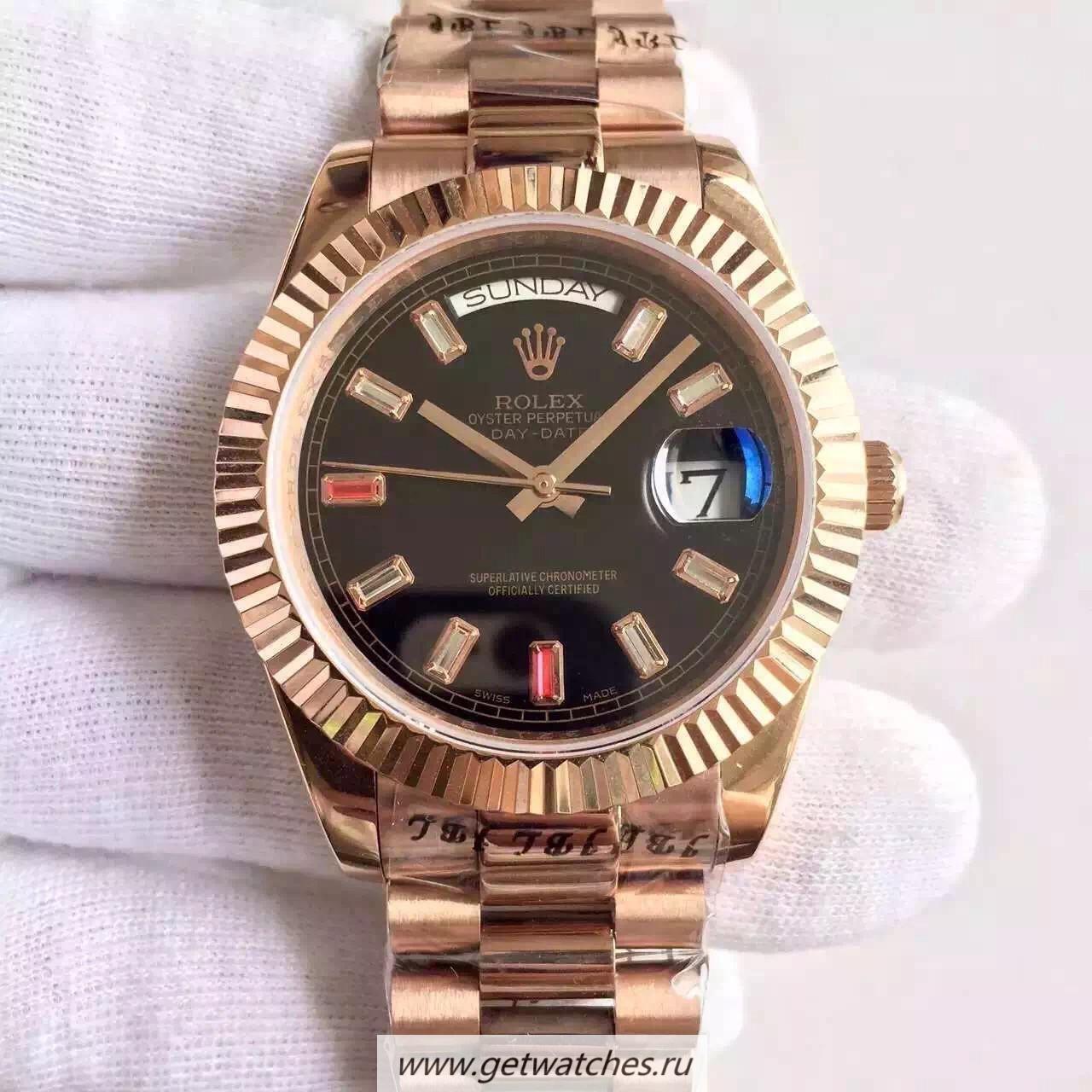Copy R01ex Day-Date II 218235 41mm KWF Rose Gold Black Dial 3255