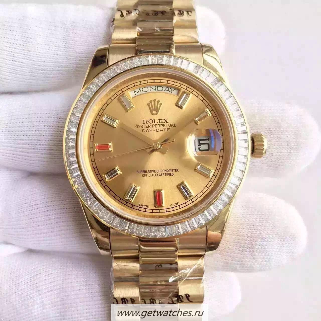 Shop R01ex Day-Date II 218238 41mm KWF Yellow Gold & D1am0nds Champagne Dial 3255