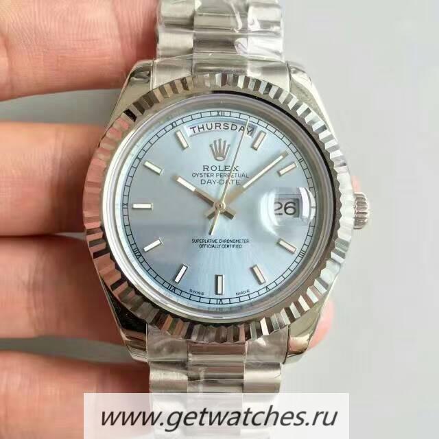 Fake R01ex Day-Date II 218239 41mm Noob Factory V6 SS Blue Dial 2836